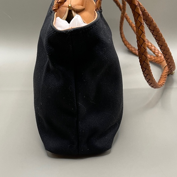 Brahmin Nylon Navy and Brown Braided Leather Shoulder Bag Brahmin Suede Interior - Picture 8 of 12